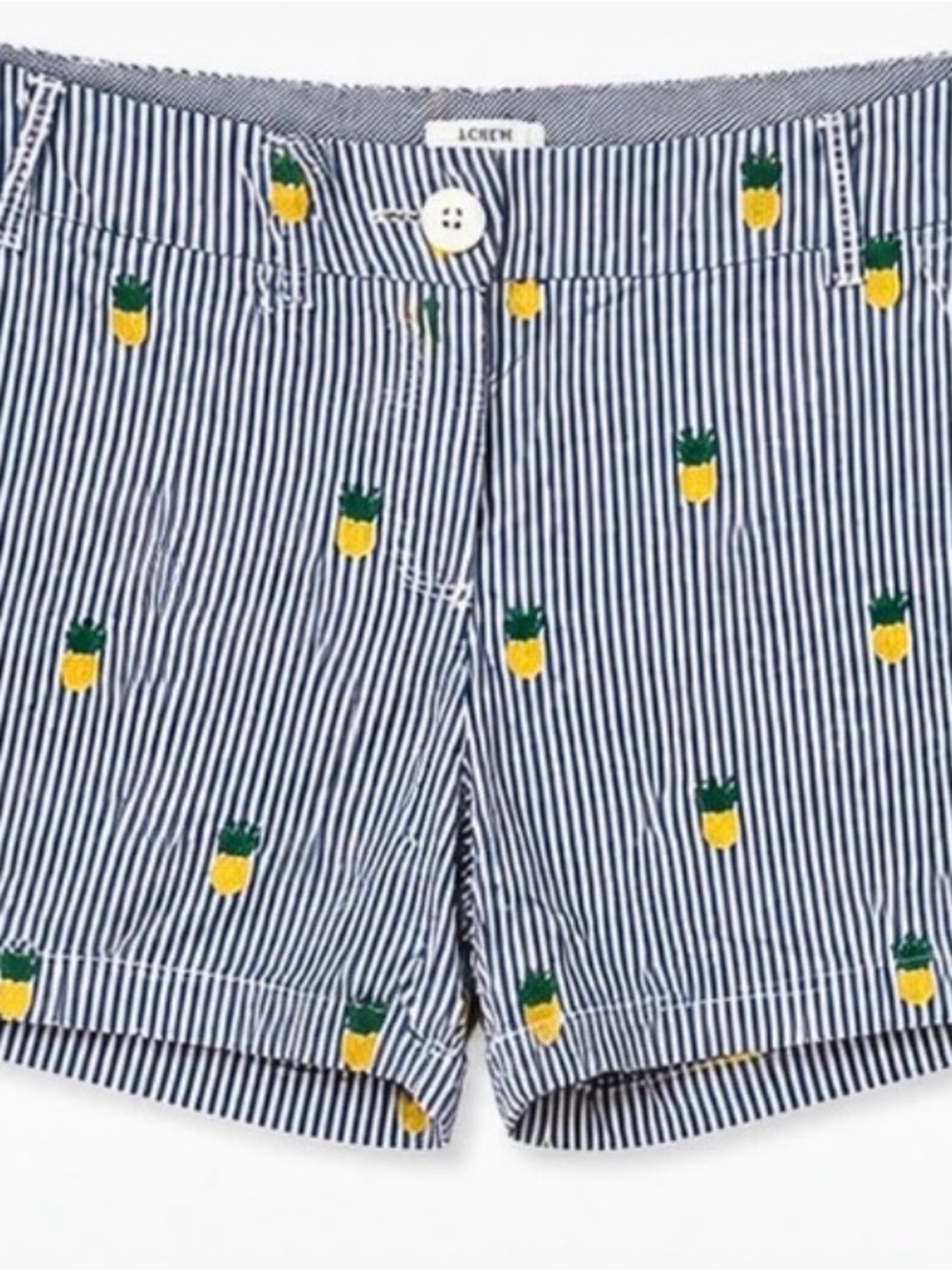 crown & ivy Navy Stripe Pineapple Embroidered Women Shorts